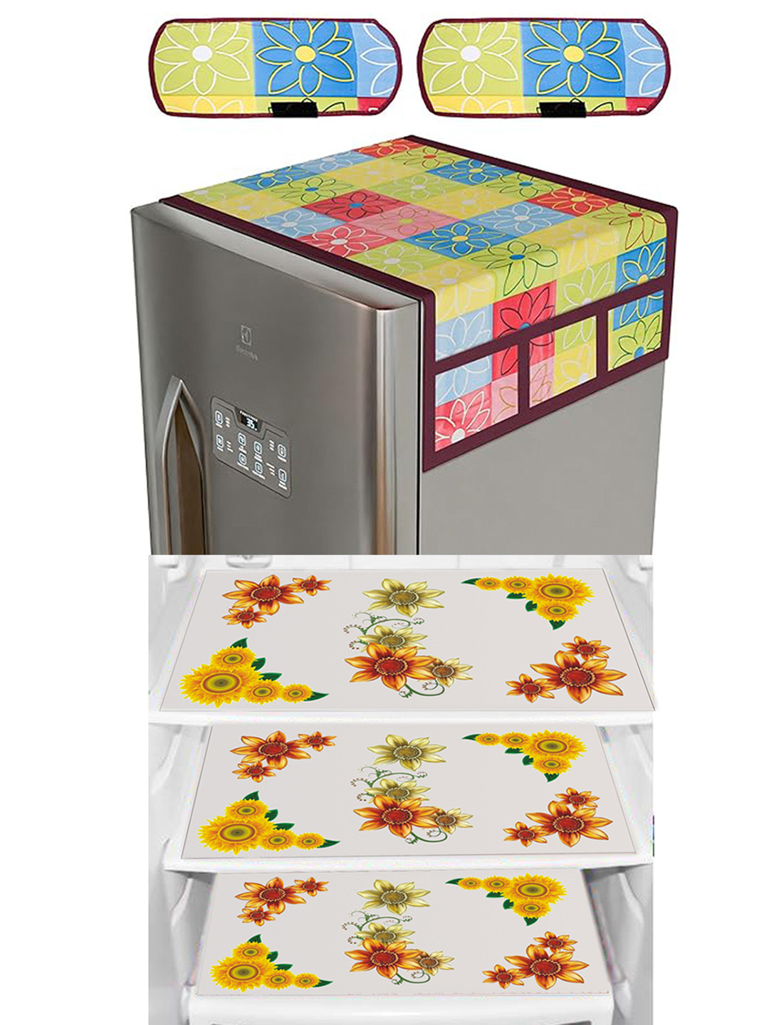 Dakshya Industries 6 Pieces Yellow Printed Refrigerator Covers