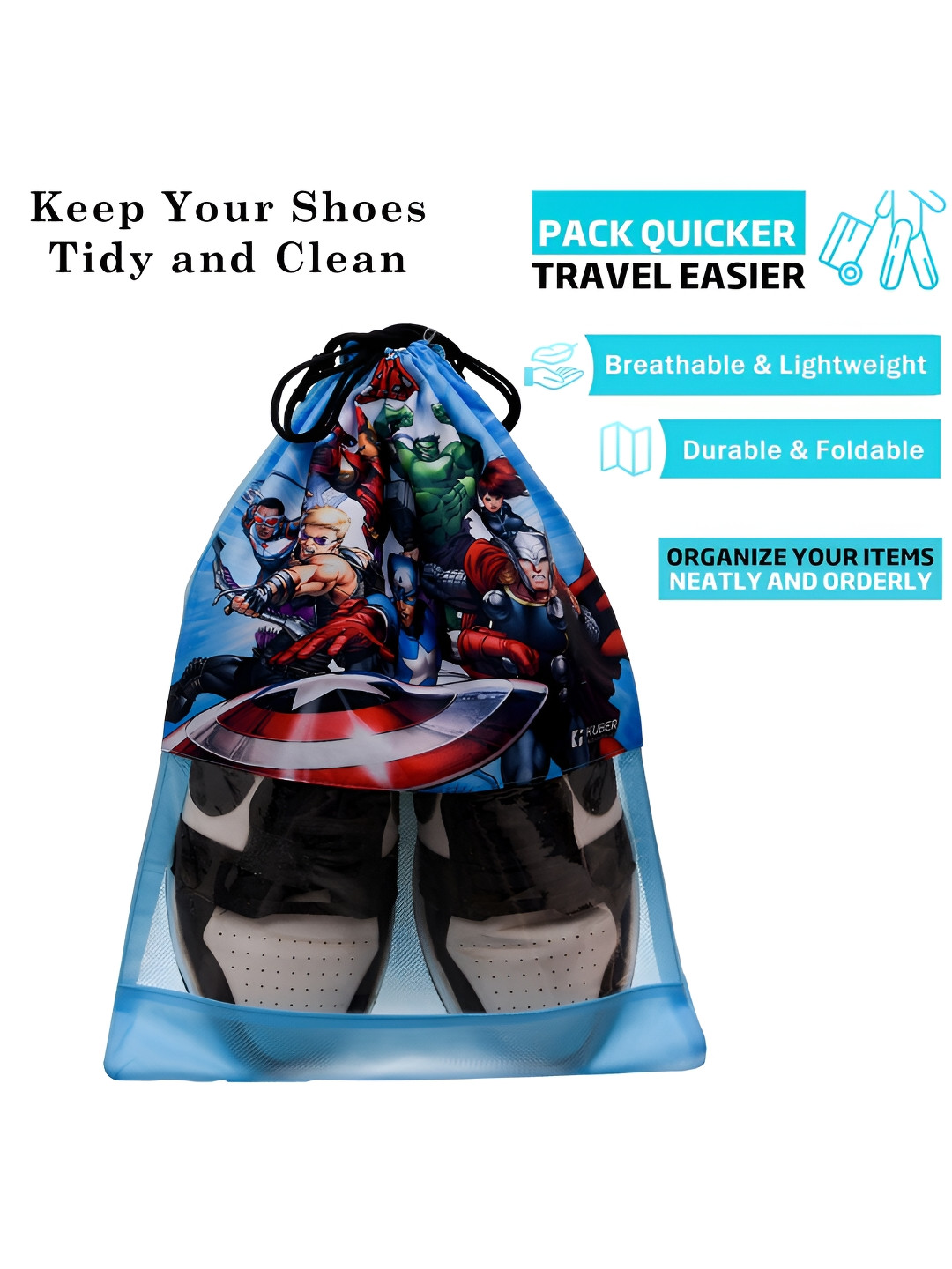 Kuber Industries Pack Of 12 Marvel Avengers Printed Shoe Bags With Clear window