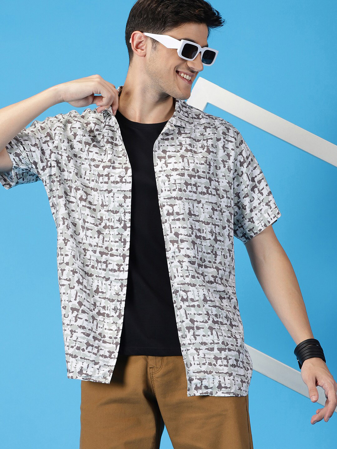 Mast & Harbour Classic Slim Fit Abstract Printed Cuban Collar Casual Shirt