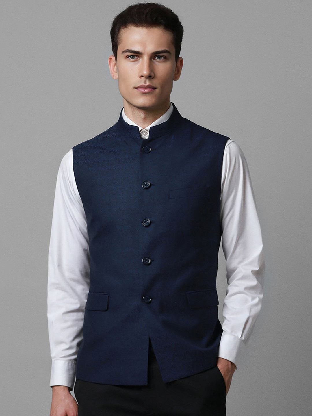 Louis Philippe Ethnic Motif Printed Slim-Fit Nehru Jacket
