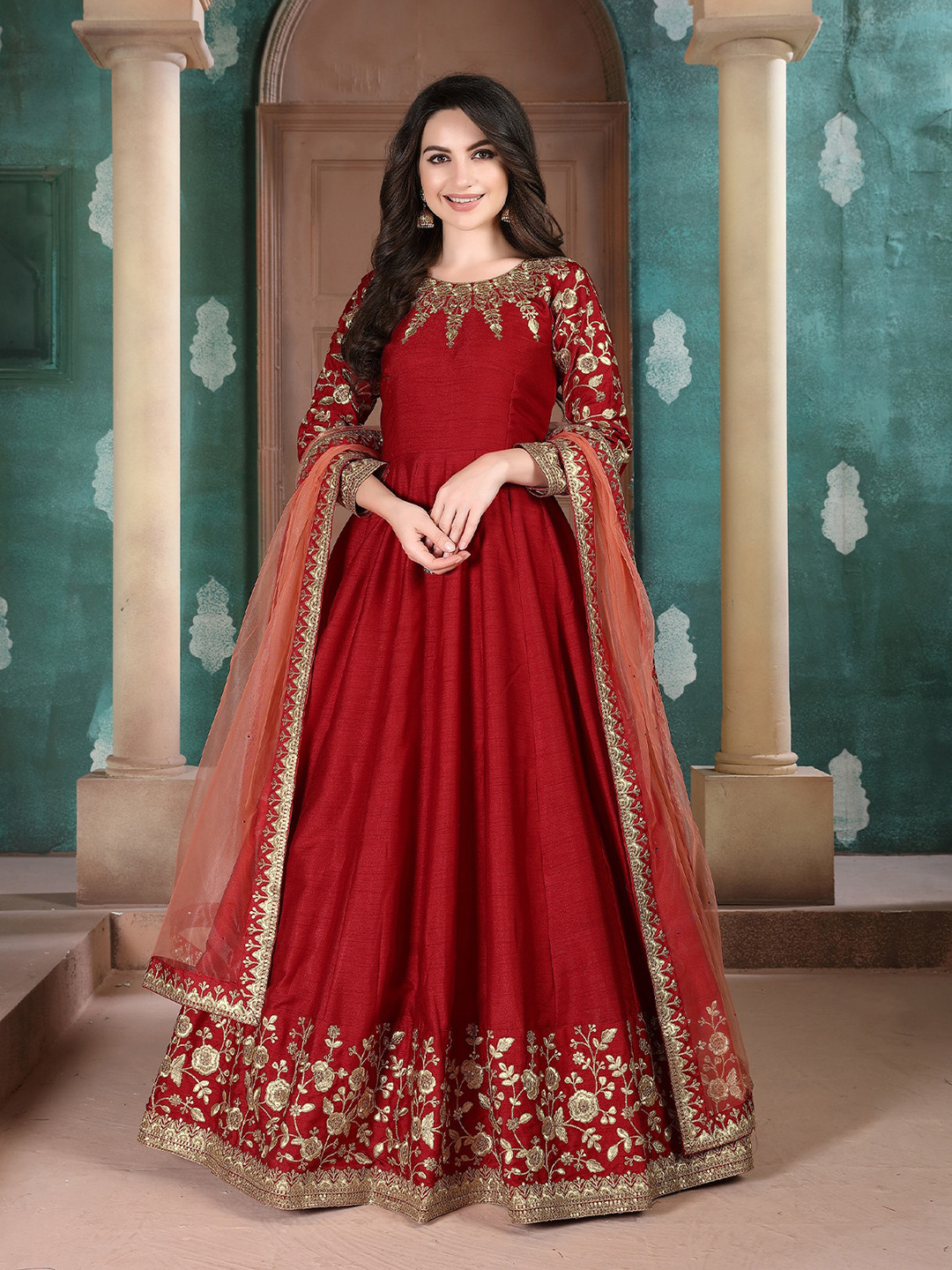ODETTE Embroidered Semi-Stitched Dress Material