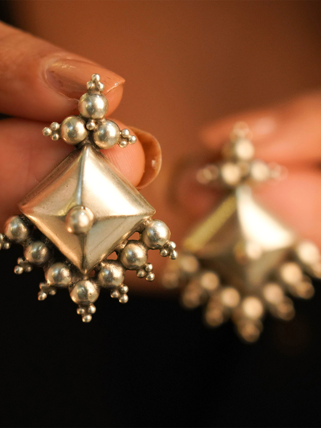 Shyle Stainless Silver Diamond Shaped Drop Earrings