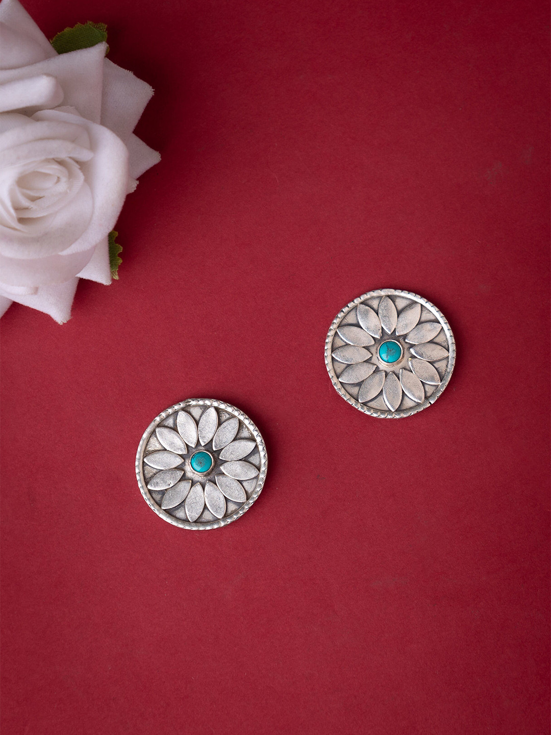 Shyle 925 Sterling Silver Mizoya Flower Studs Earrings