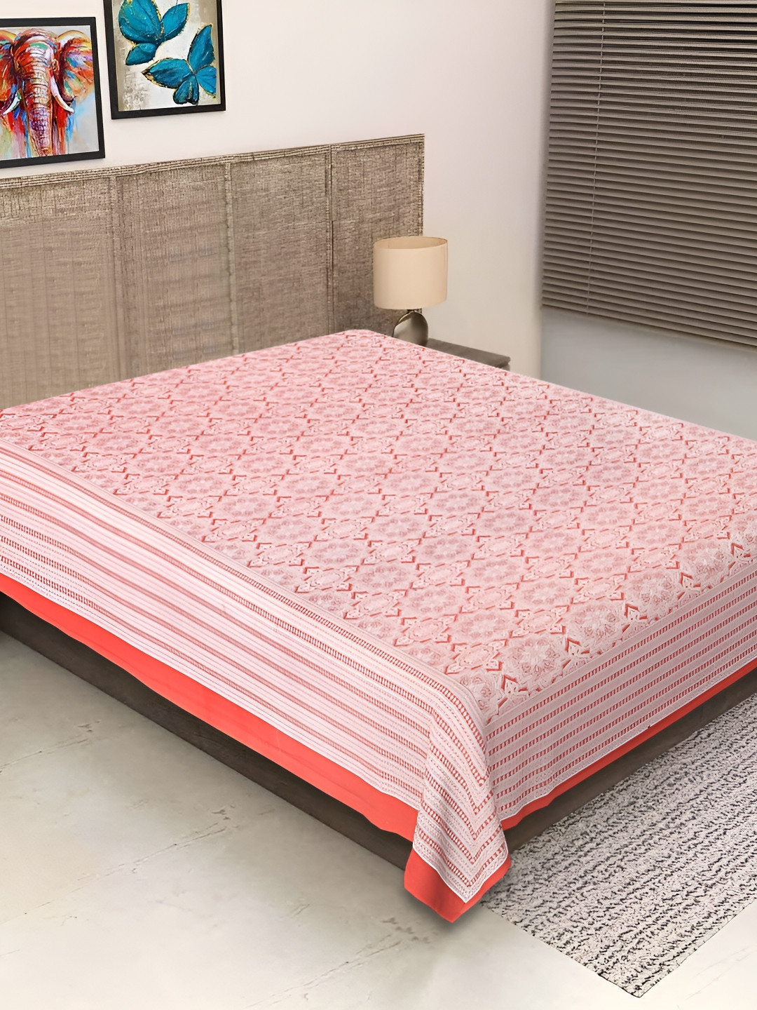 Texstylers Red Ethnic Motifs Cotton 250 TC Double Fine Bedsheet -60 x 90 inches