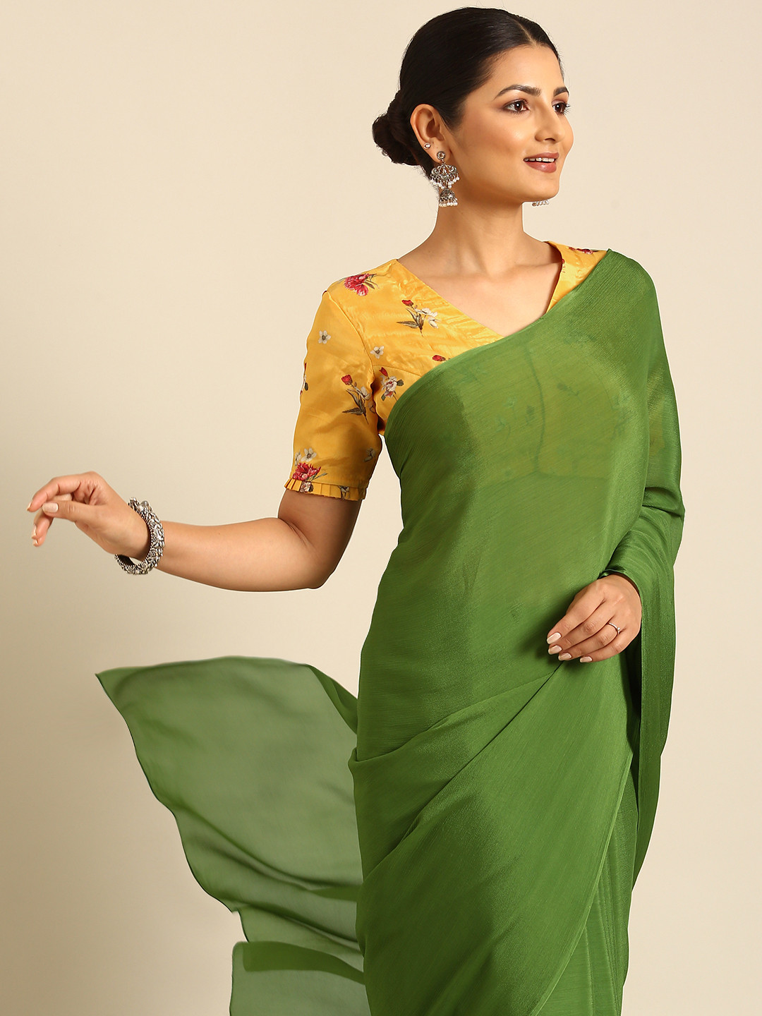 BAPS Solid Poly Chiffon Saree