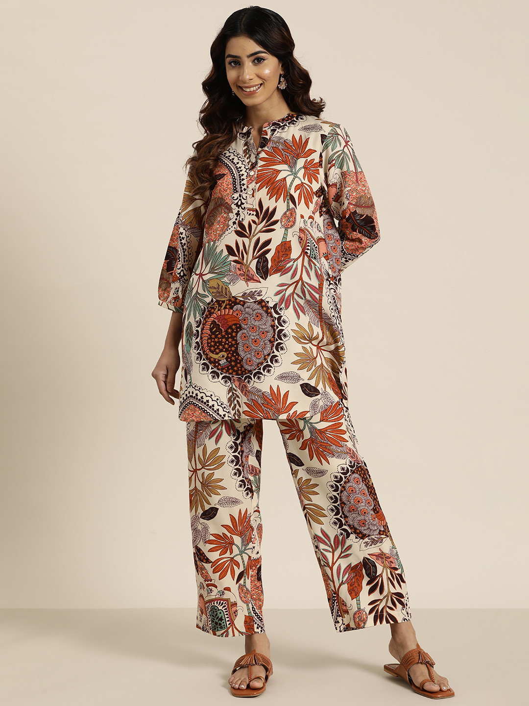 HERE&NOW Women Printed Pure Cotton Ethnic Co-Ords Set