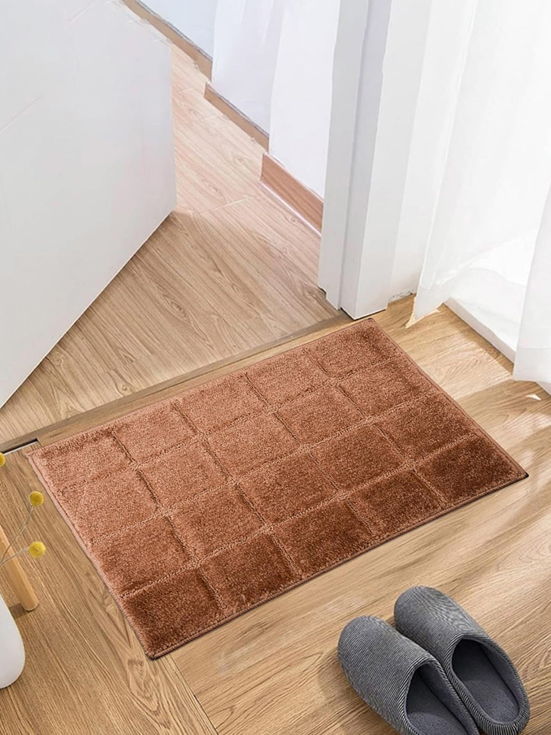Kuber Industries Brown Checked Rectangular Doormat