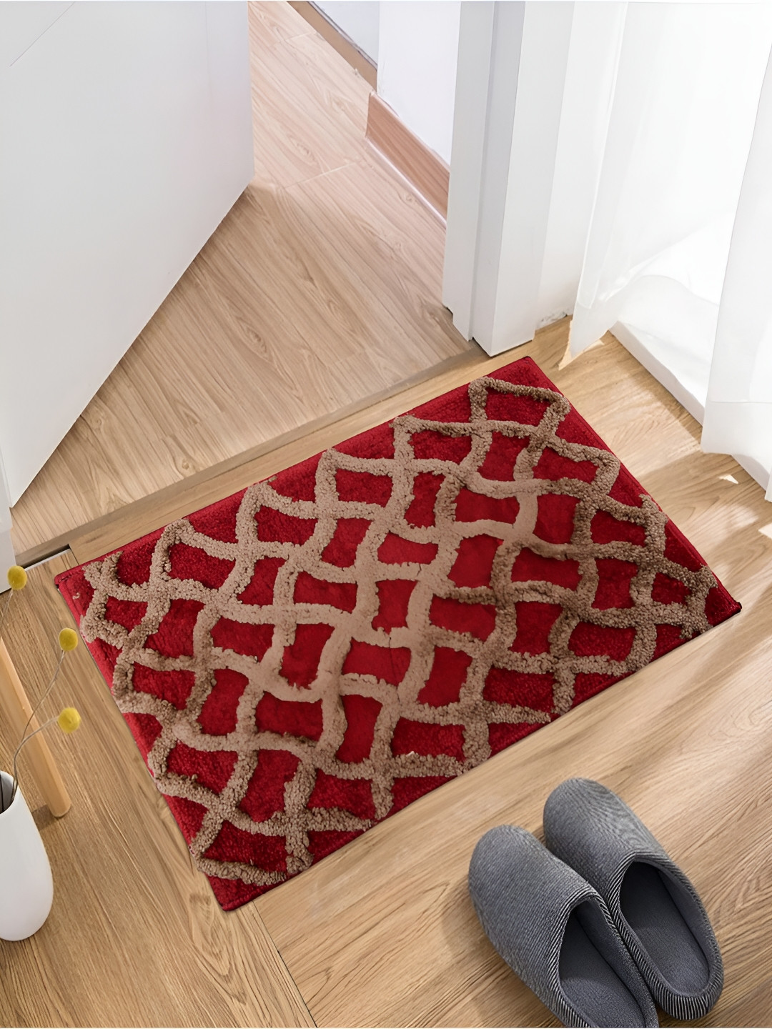 Kuber Industries Red & Brown 2-pcs Abstract Cotton Doormats