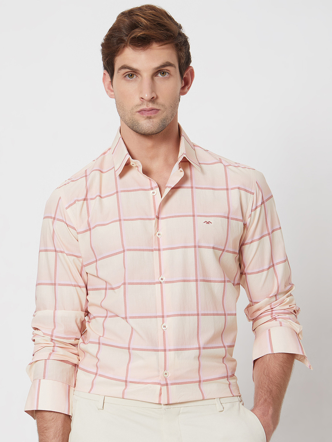 Mufti Slim Fit Grid Tattersall Checked Pure Cotton Casual Shirt