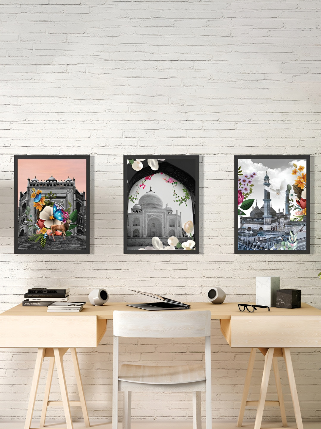 Art Street Synthetic Wood 3 Pcs Living Room Rectangle Paintings Wall Art -12.68 x 17.48In