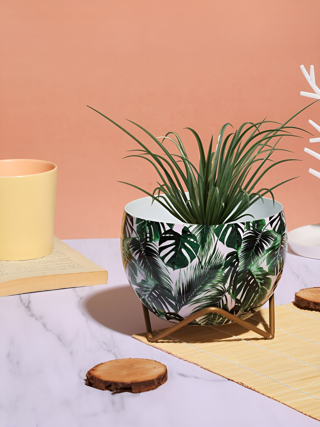 Homspurts Green Tropical Printed Planter With Stand