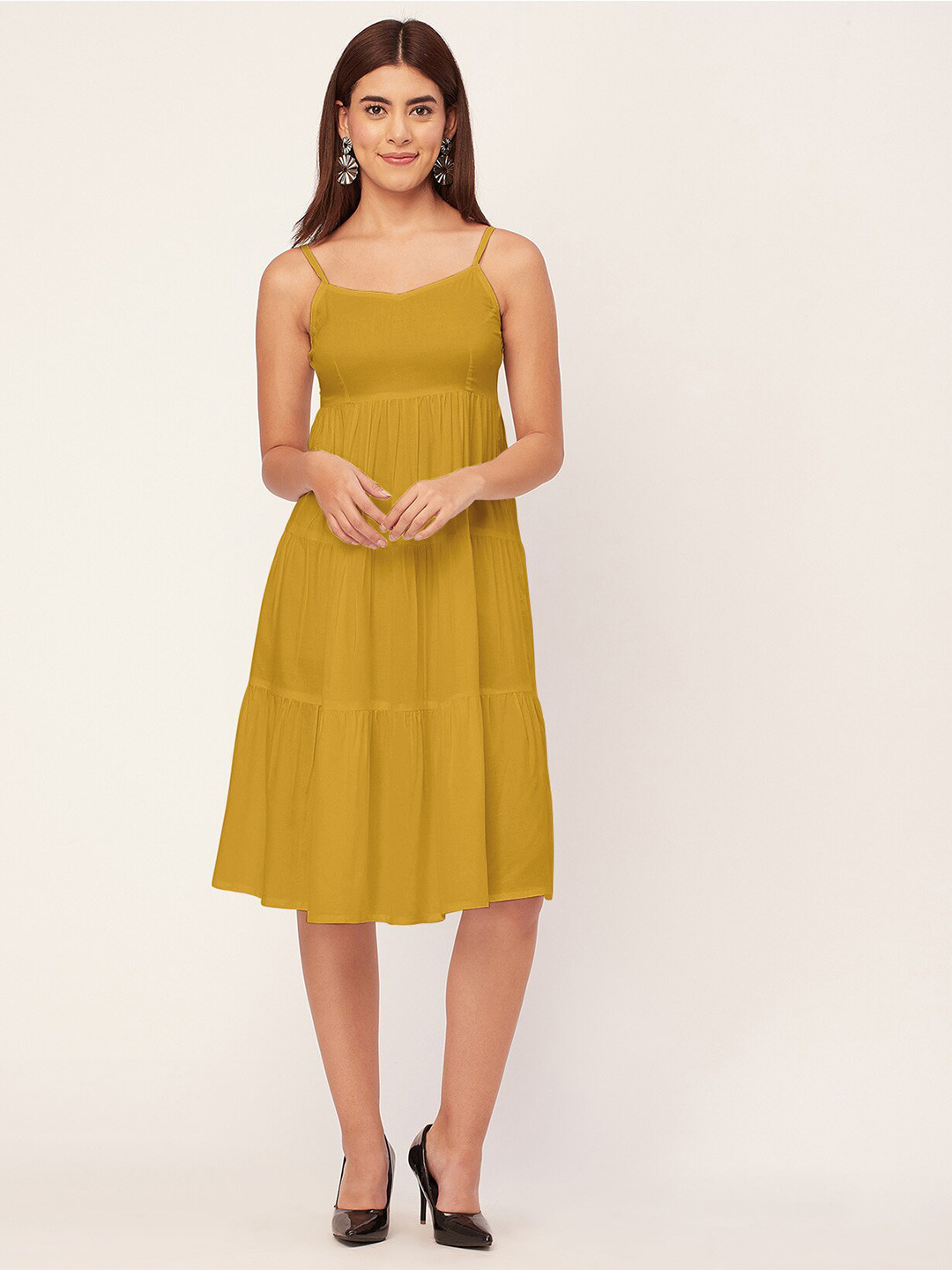 Moomaya Shoulder Straps Sleeveless Empire Casual Dress