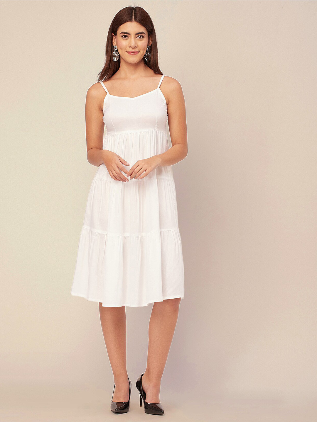 Moomaya Sweetheart Neck Tired A-Line Dress