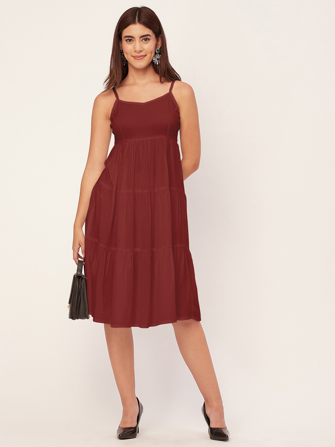 Moomaya Shoulder Strap Sweetheart Neck Tired Dress