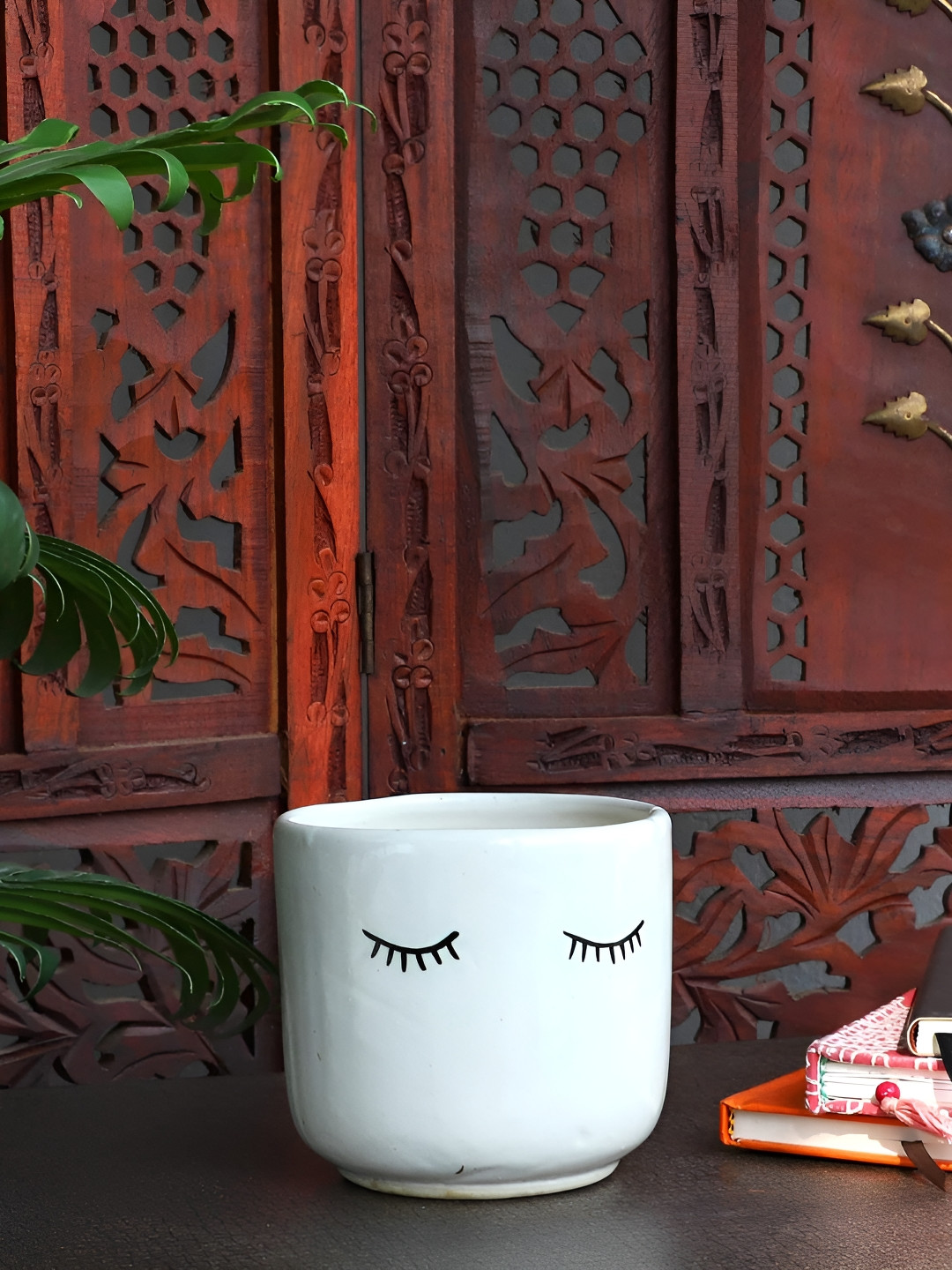 INDIA MEETS INDIA White Ceramic Pot Planter