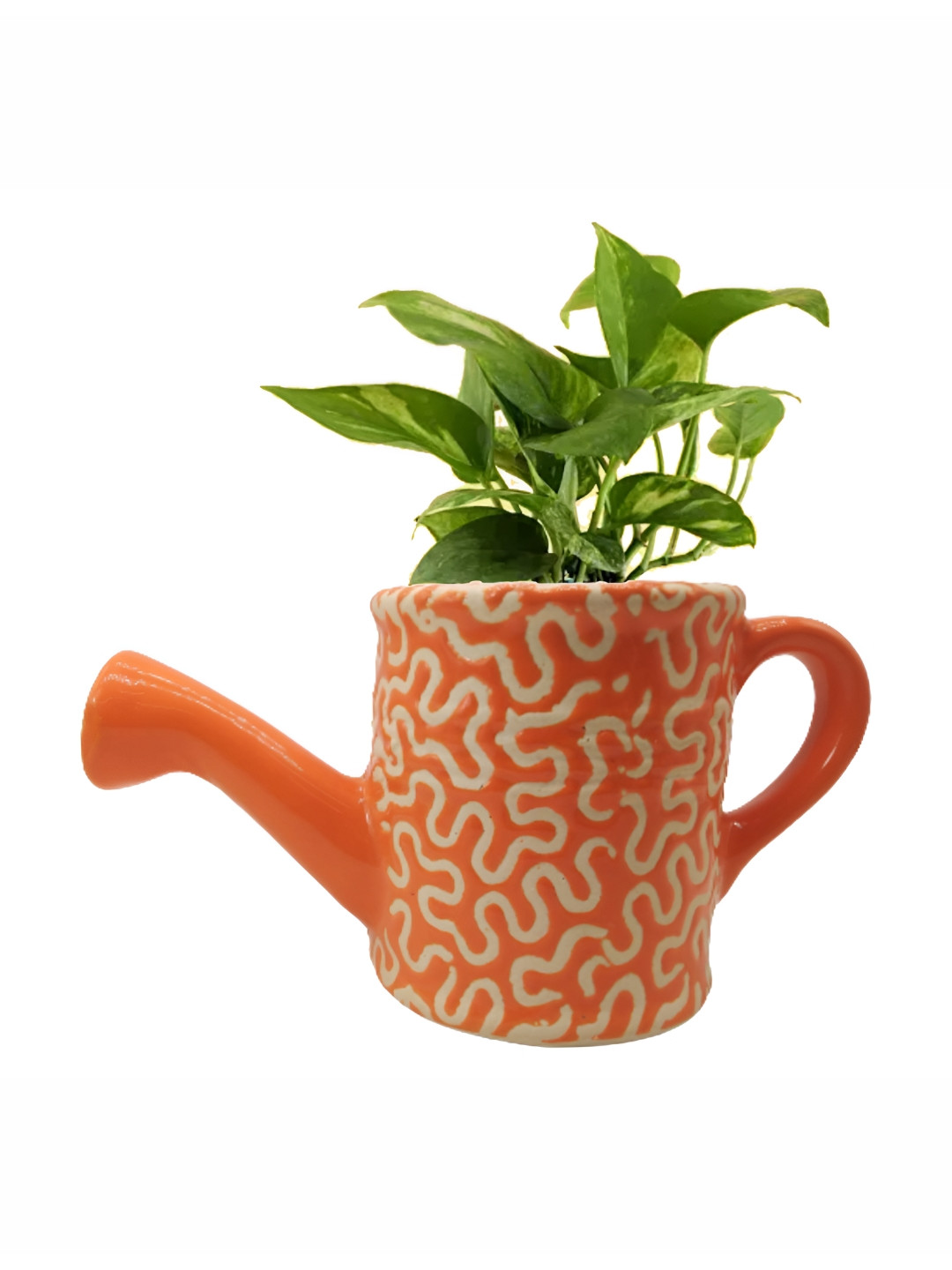 INDIA MEETS INDIA Orange Printed Ceramic Pot Planter