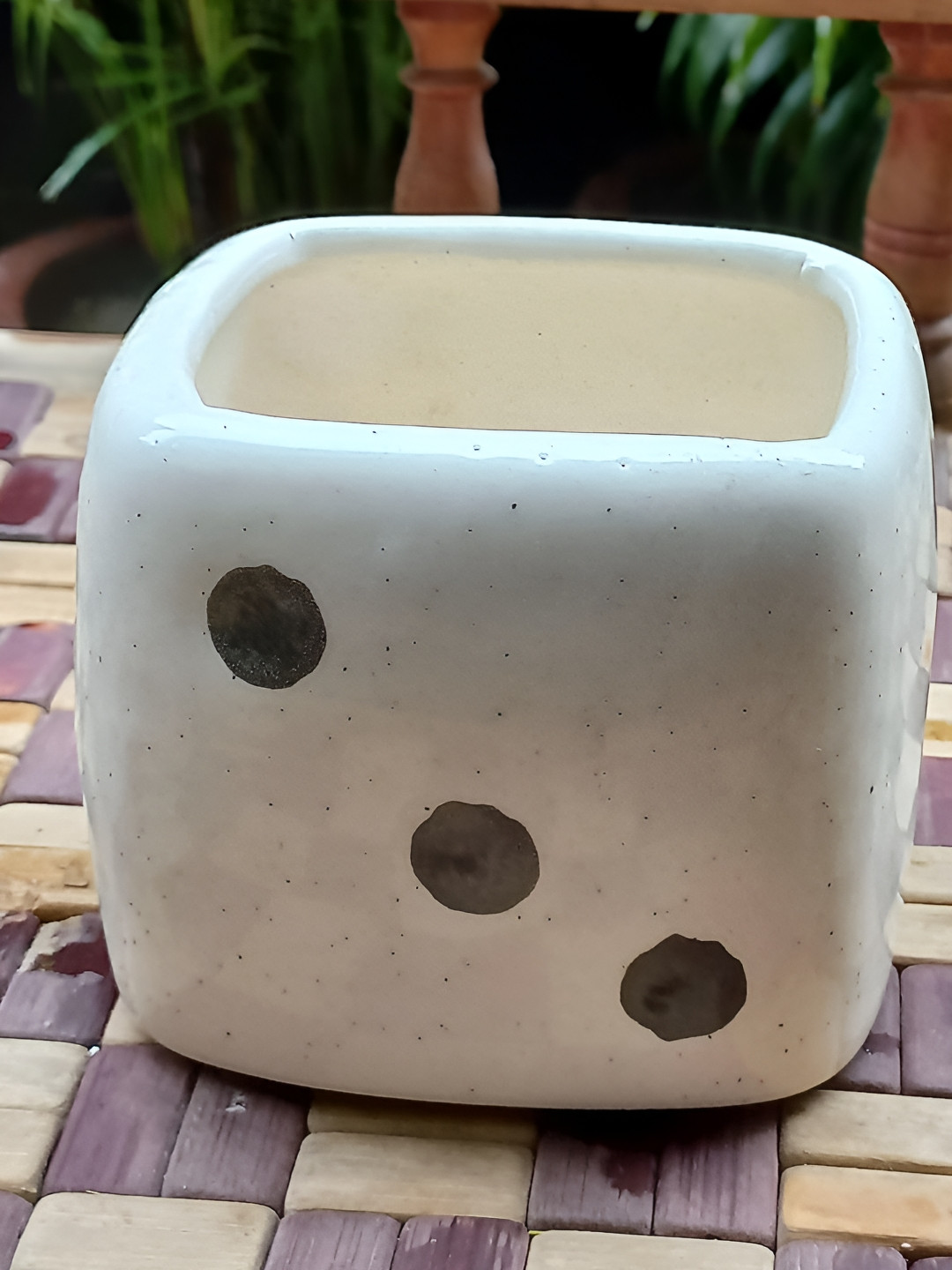 INDIA MEETS INDIA White Ceramic Dice Shaped Planter