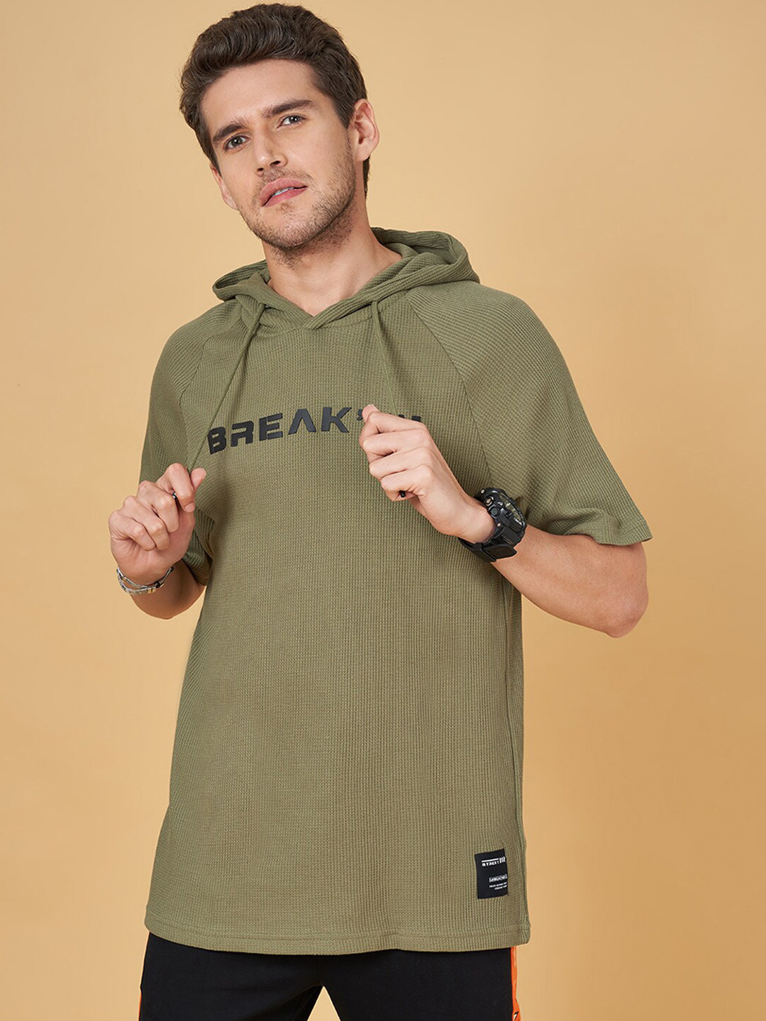 Street 808 by Pantaloons Typography Hooded Cotton T-shirt