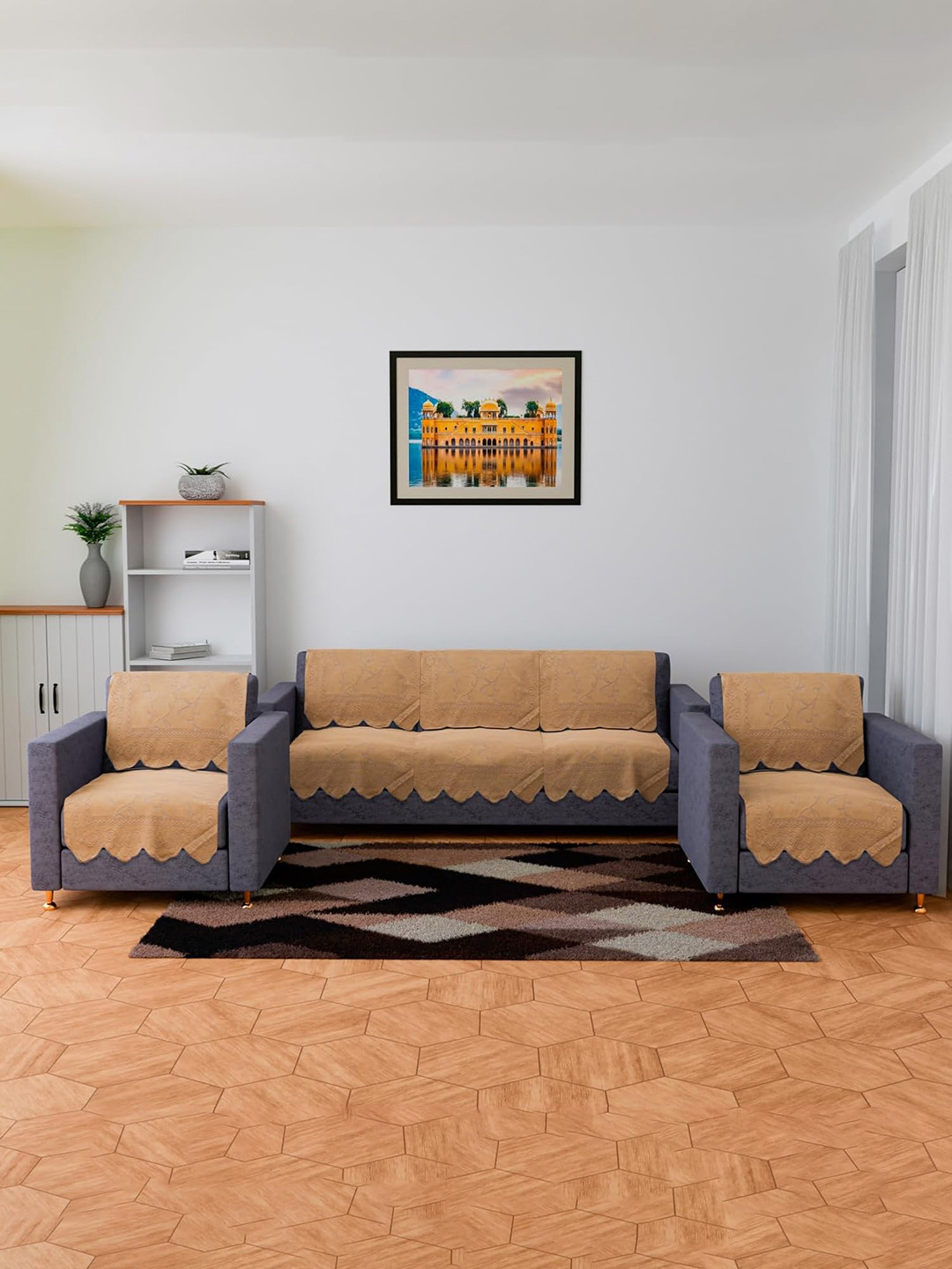 Kuber Industries Gold Toned 10 Pieces Cotton 5 Seaters Sofa Cover