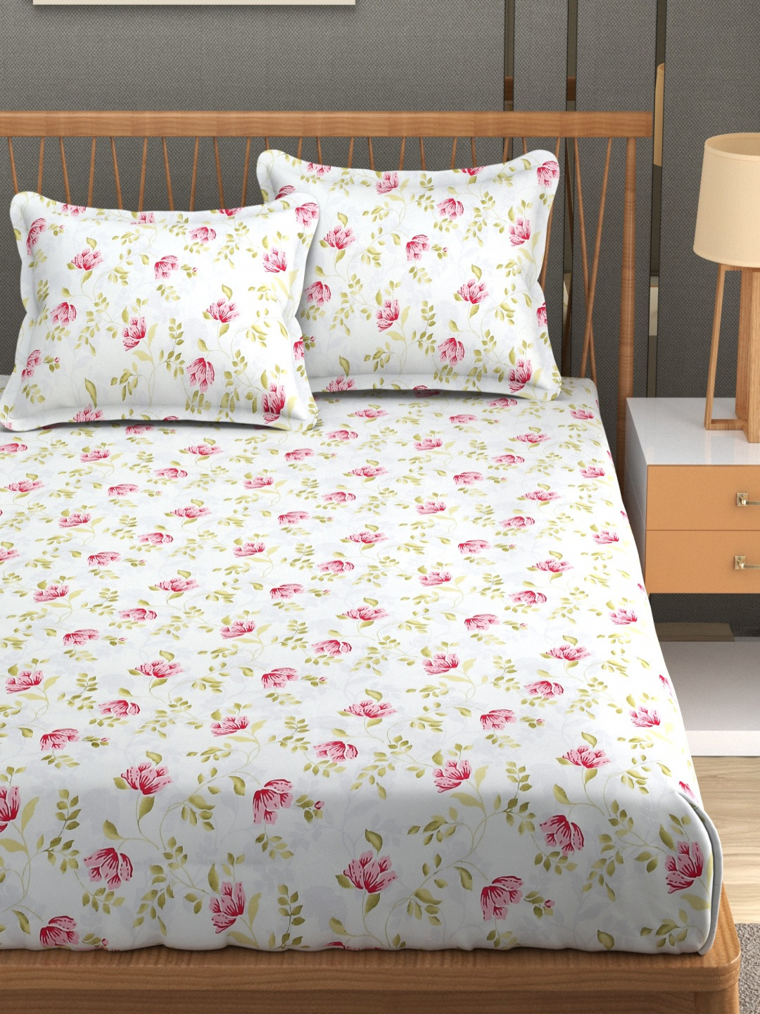 Aura Orchid Pink Floral Microfiber 180 TC Queen Fine Bedsheet with 2 Pillow Covers-89 x 89 inches