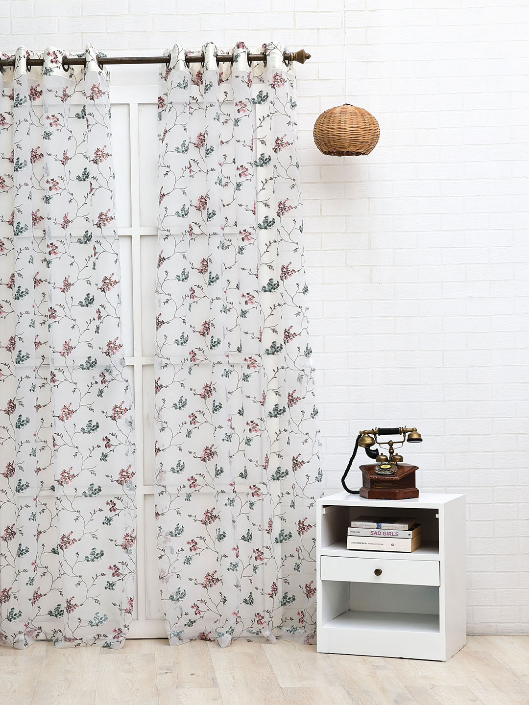 Ariana Rose & White Floral Sheer Window Curtain