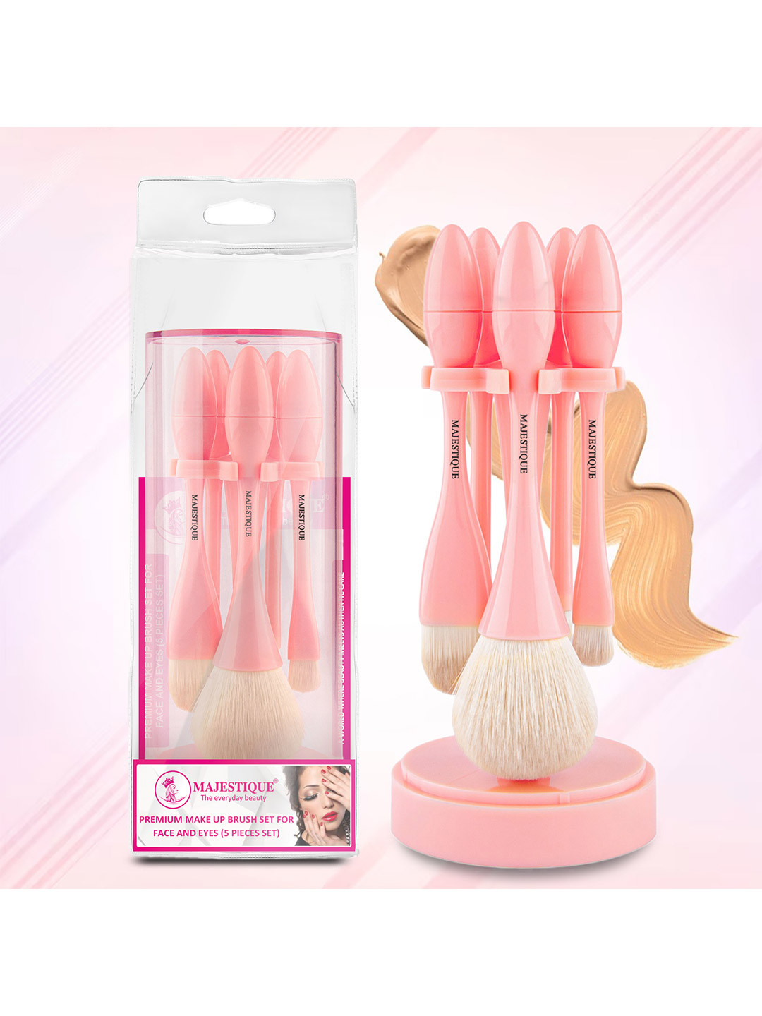 MAJESTIQUE Set of 5 Premium Make Up Brush Set with Bucket