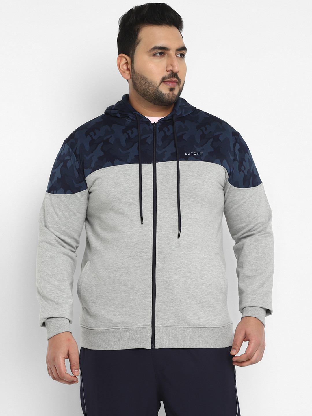 Sztori Plus Size Active Wear Colourblocked Hooded Open Front Jacket