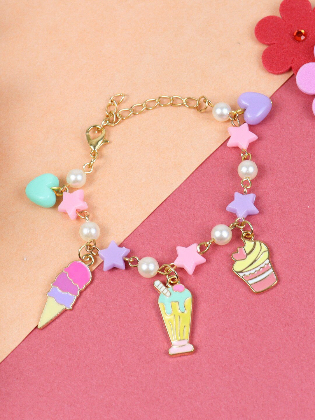 Asthetika Kids Girls Beaded Cup Cake & Ice Cream Charm Bracelet