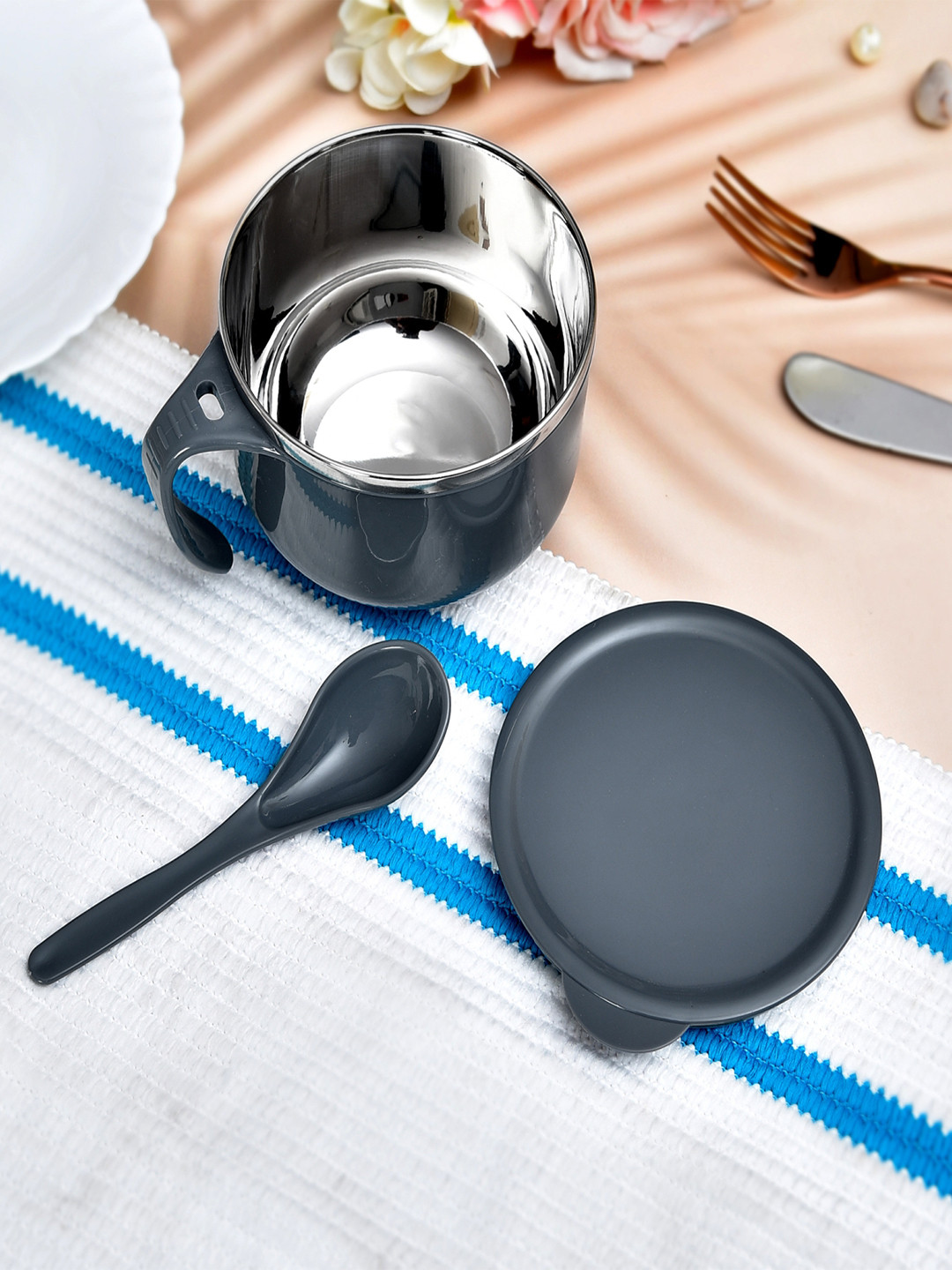 Kuber Industries Grey Solid Stainless Steel Non-Toxic 2 Piece Bowl