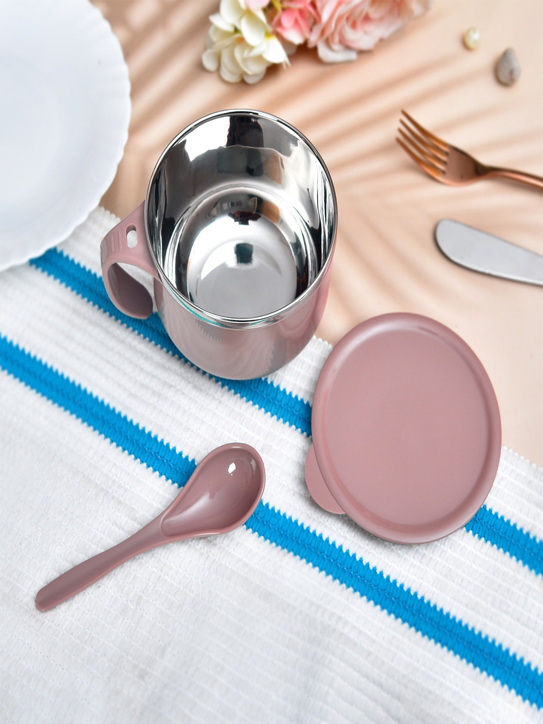 Kuber Industries Mauve Solid Stainless Steel Easy to Clean 2 Piece Dinner Set