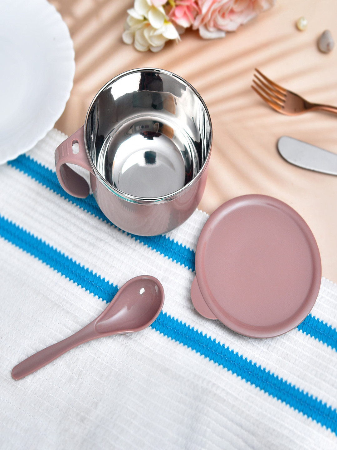 Kuber Industries Mauve Solid Stainless Steel Non-Toxic 2 Piece Dinner Set