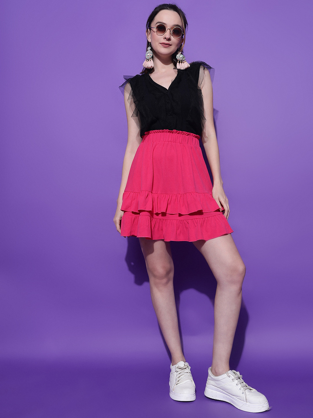 Stylecast X Kotty Pink Tiered Flared Skirt