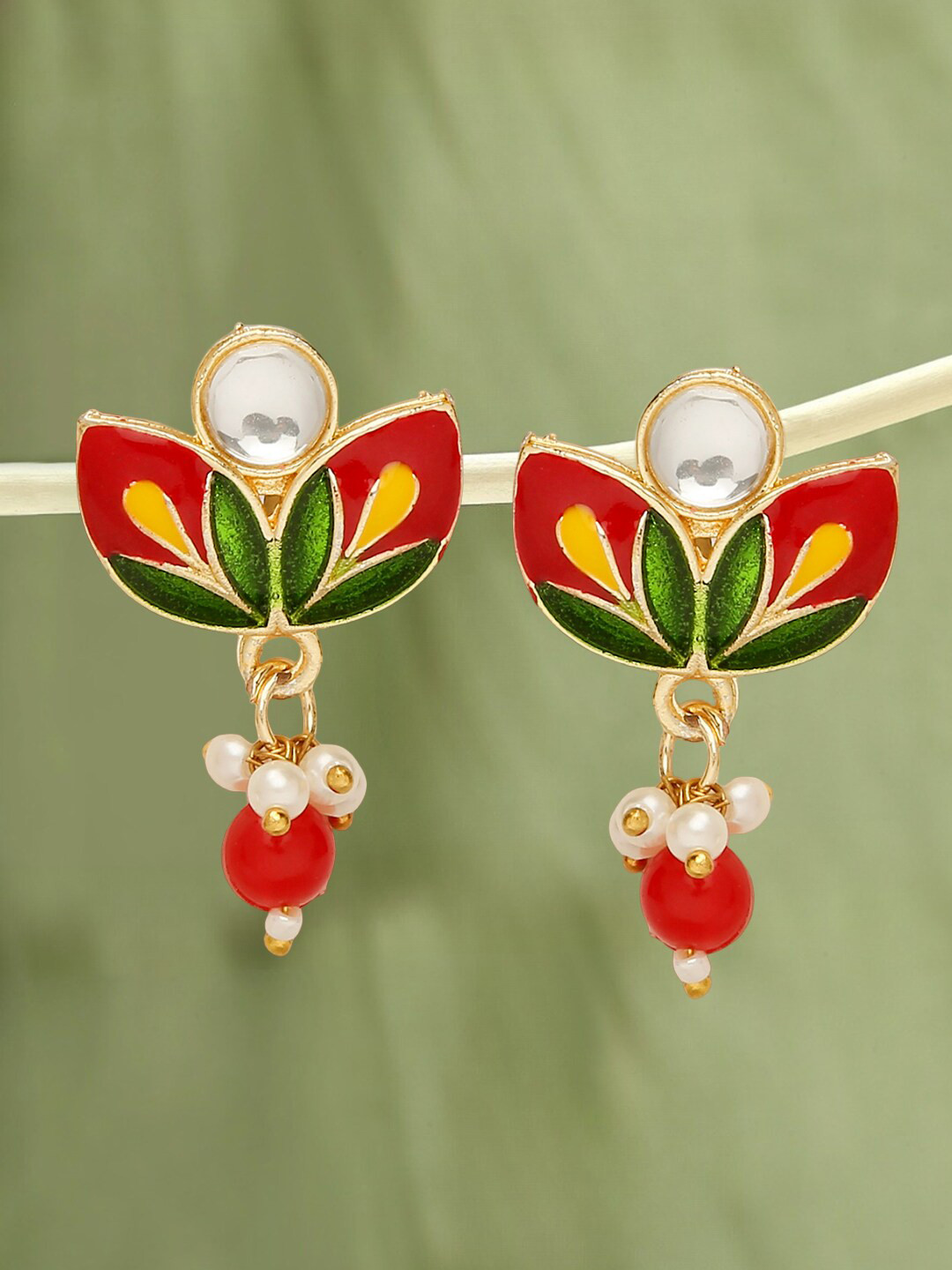 OOMPH Floral Meenakari Drop Earrings