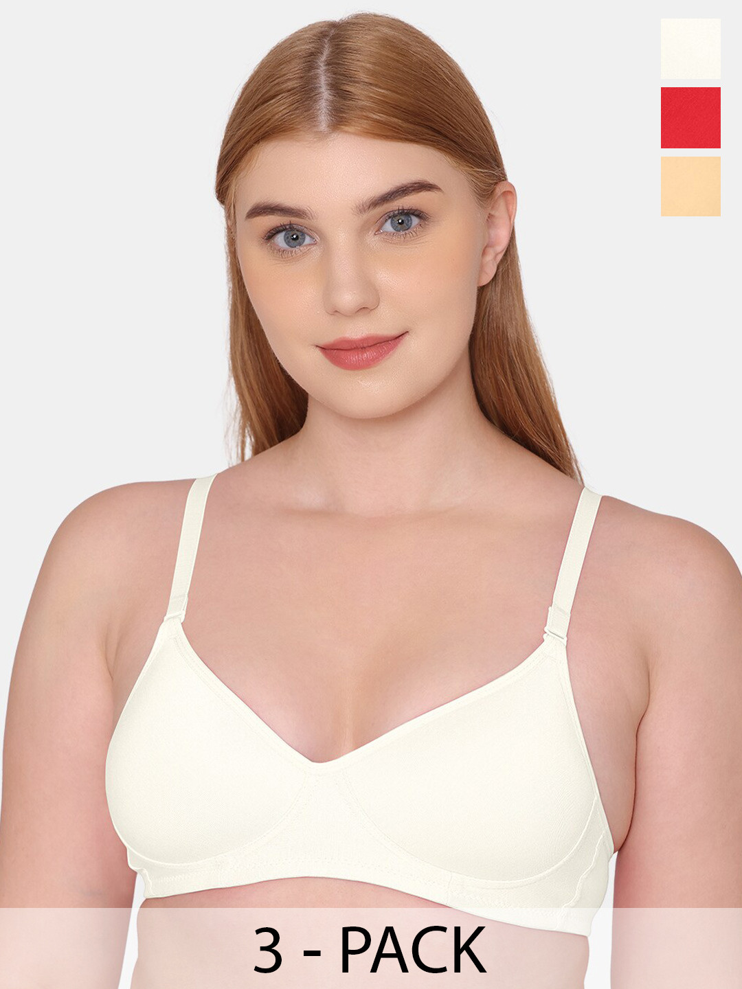 KOMLI Pack of 3 Everyday Medium Padded Full Coverage Padded T-Shirt Bra