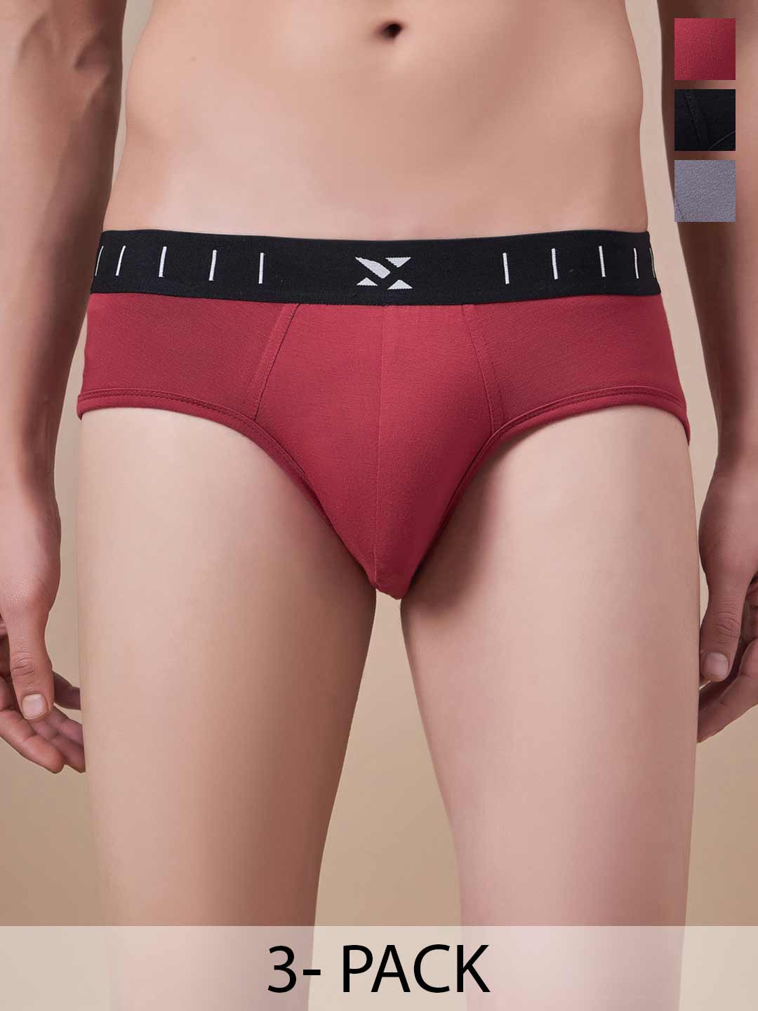 Masch Sports Pack Of 3 Low Rise Basic Briefs  BRF-3-SOL-EI-RED-ET-BLK-GRY
