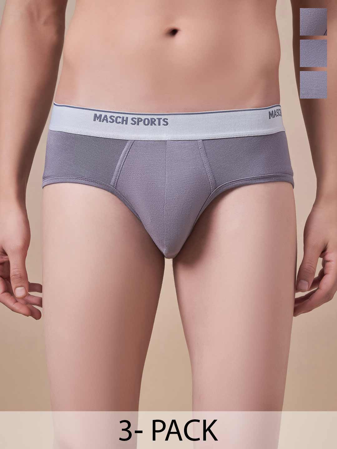 Masch Sports Pack Of 3 Low Rise Basic Briefs BRF-3-SOL-ET-GRY-GRY-GRY