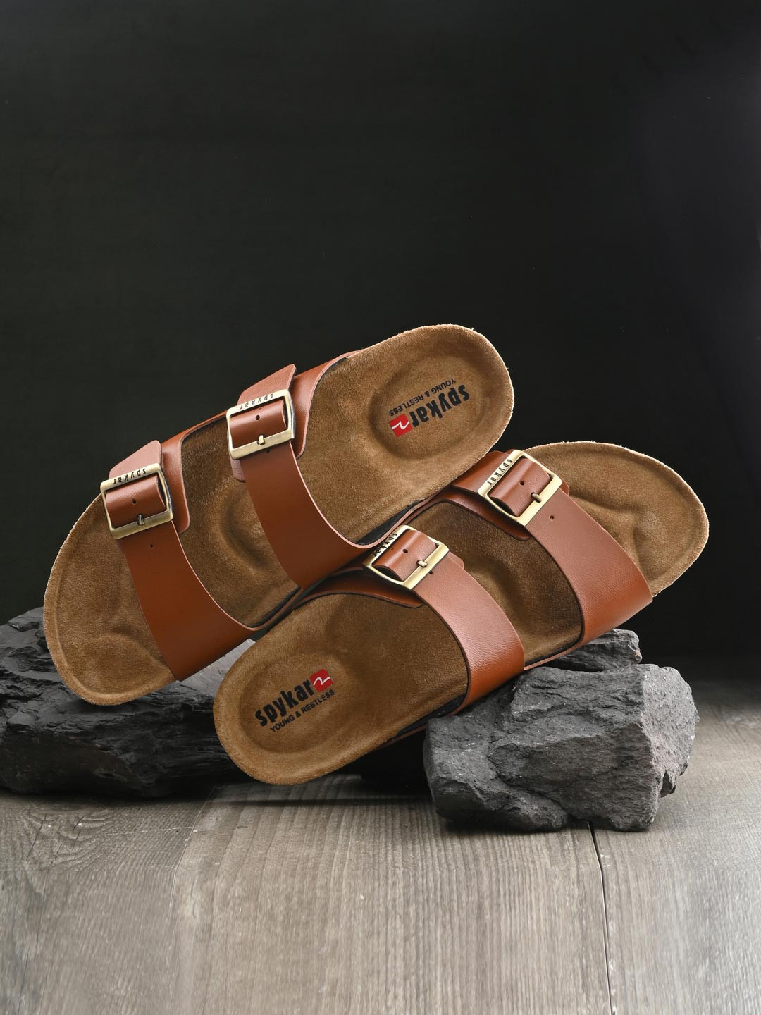 SPYKAR Men  Two Strap Buckle Design Comfort Sandals