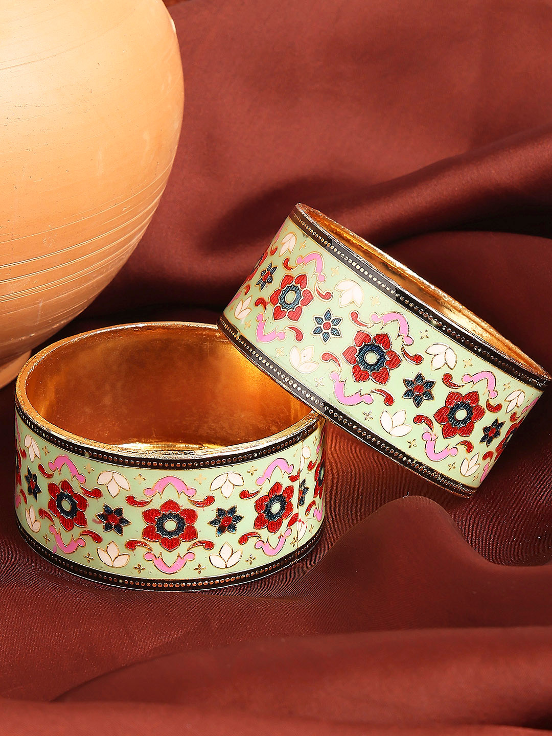 OOMPH Set Of 2 Meenakari Floral Bangles