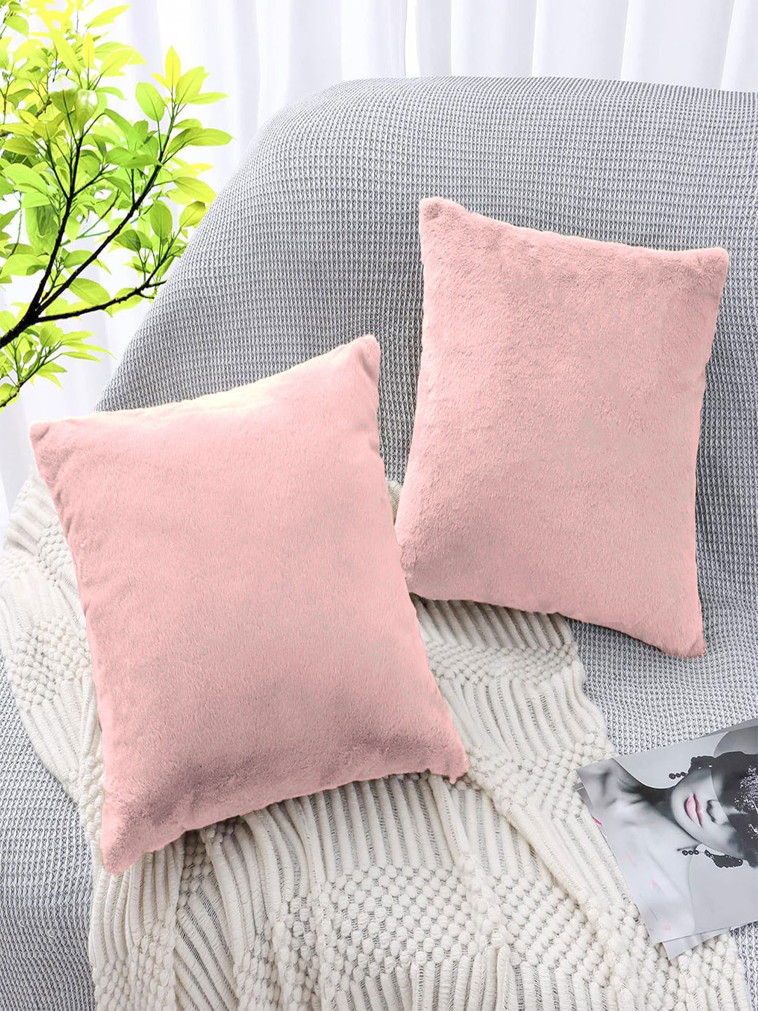LUXEHOME INTERNATIONAL Peach Polyester Washable 2 Piece Rectangle Cushion Covers -16x16In
