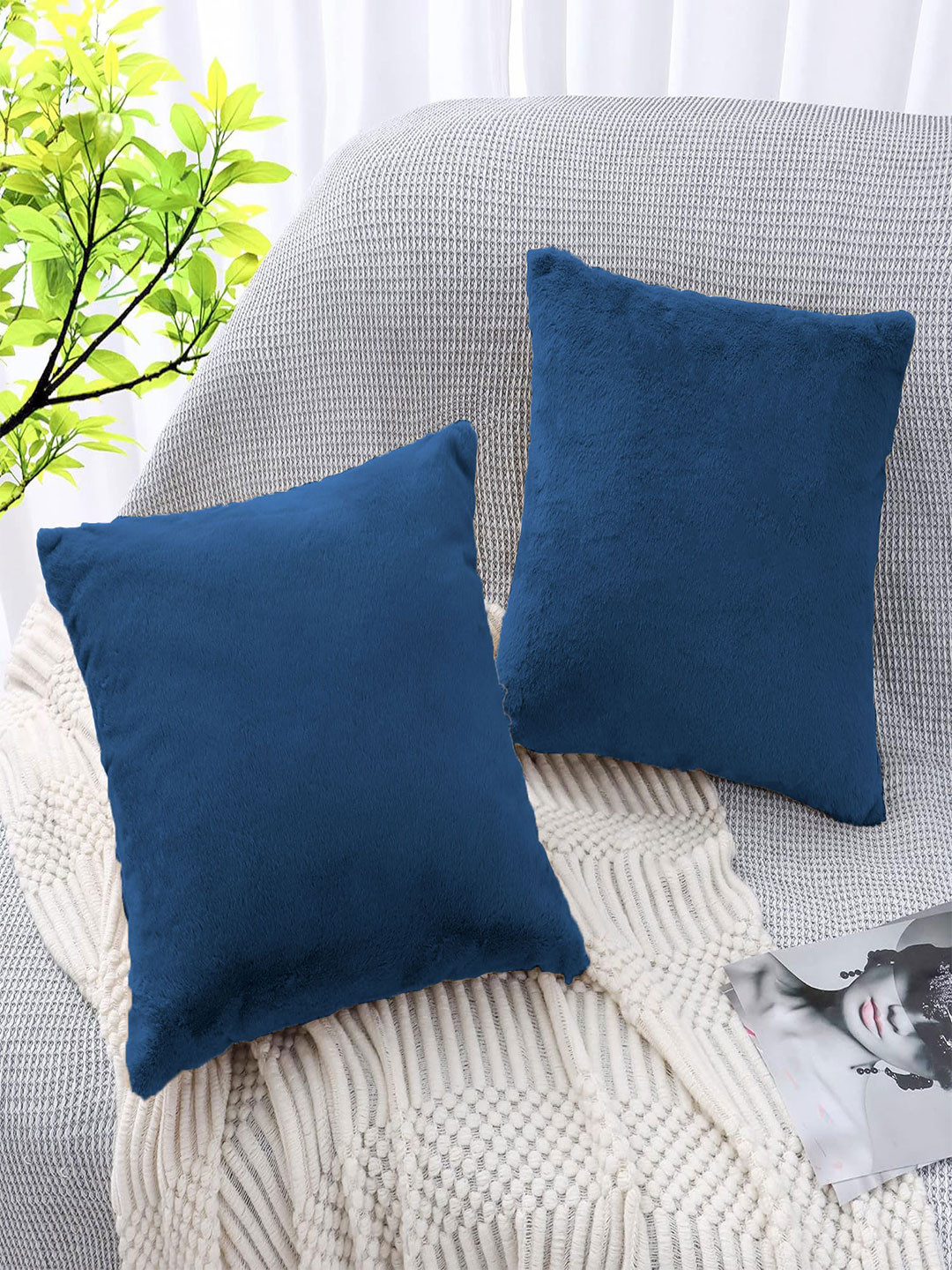 LUXEHOME INTERNATIONAL Teal Polyester Quick-Dry 2 Pcs Cushion Covers - 16 x 16 Inches