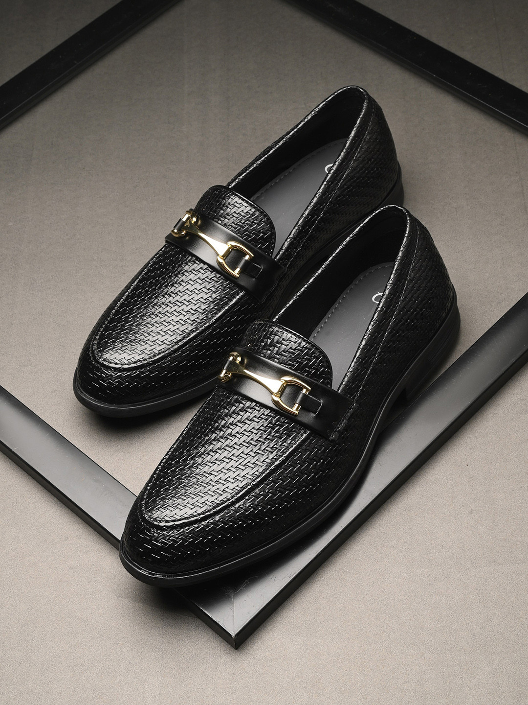 House of Pataudi Men Textured Formal Slip On Loafers