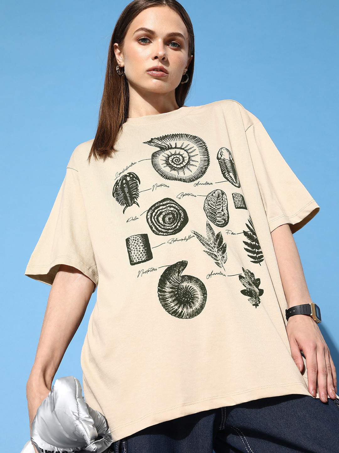 The Roadster Life Co. Graphic Printed Round Neck Short Sleeves Cotton Oversized T-shirt