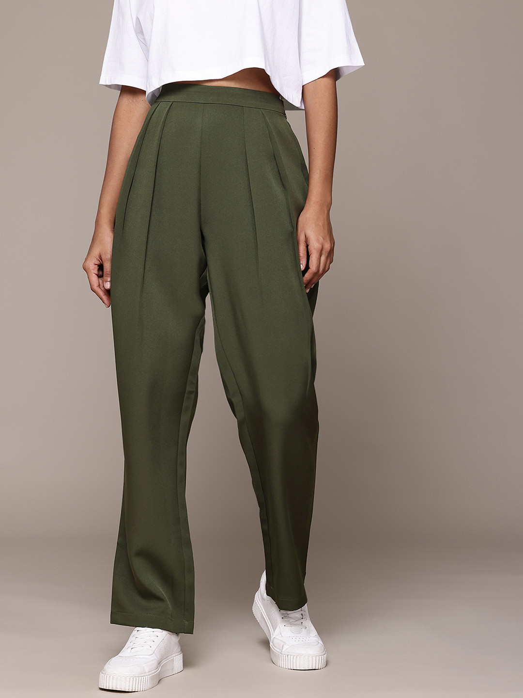 The Roadster Lifestyle Co. Women Pleated Pull-Up Korean Pants