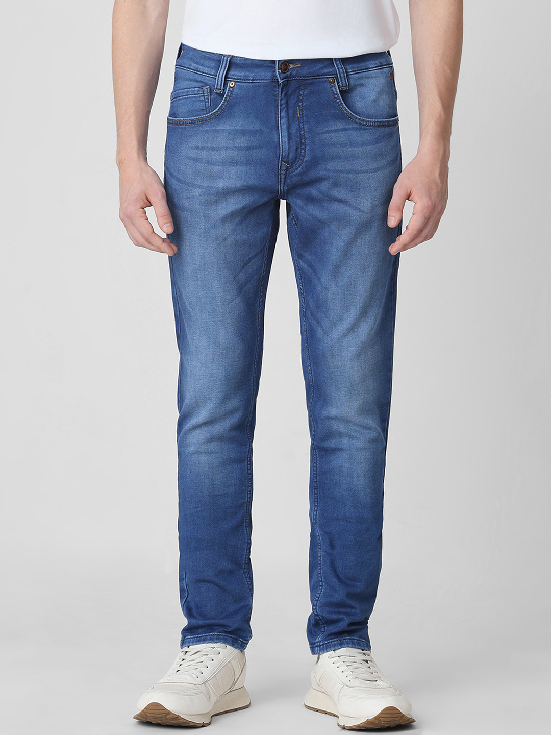 Mufti Men Skinny Fit Light Fade Clean Look Whiskers & Chevrons Stretchable Jeans