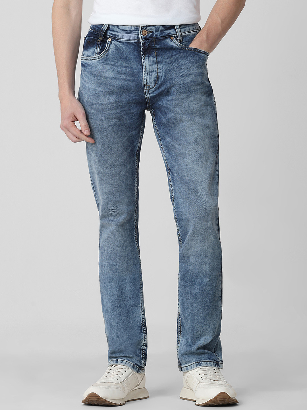 Mufti Men Tapered Fit Mid-Rise Medium Shade Clean Look Stretchable Jeans