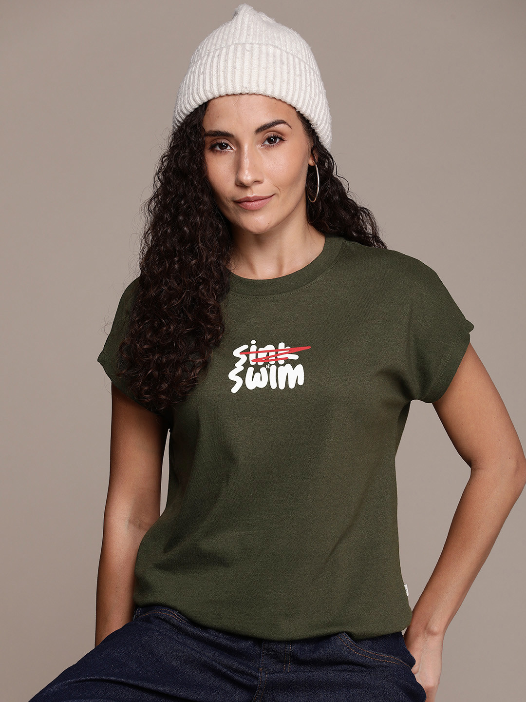 The Roadster Life Co.  Typography Printed Extended Sleeves Easy Boxy T-shirt