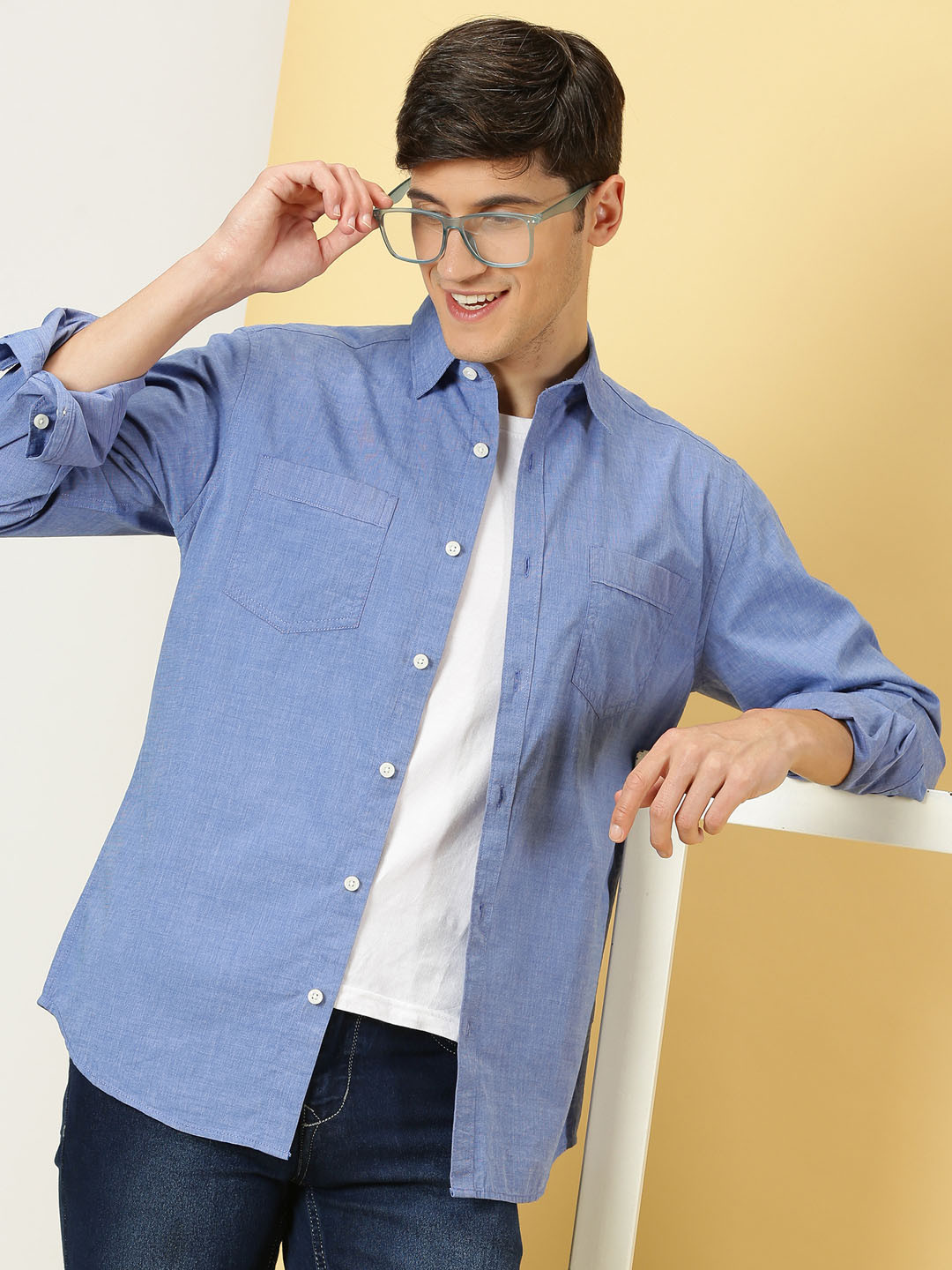 Thomas Scott Classic Chambray Spread Collar Cotton Shirt