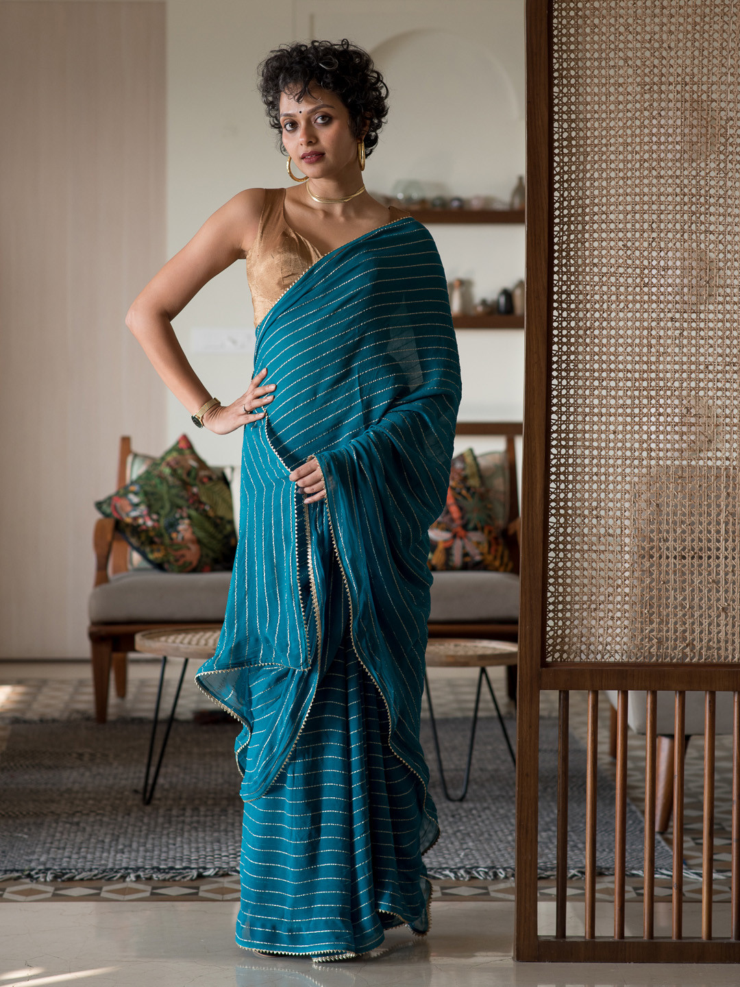 Suta Striped Embellished Viscose Saree