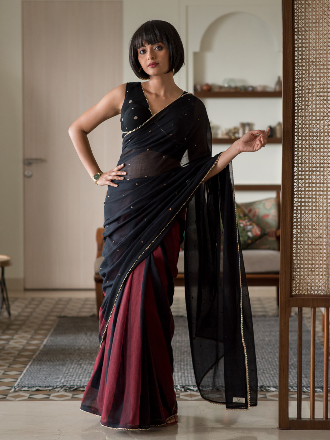 Suta Colourblocked Gotta Patti Pure Cotton Saree
