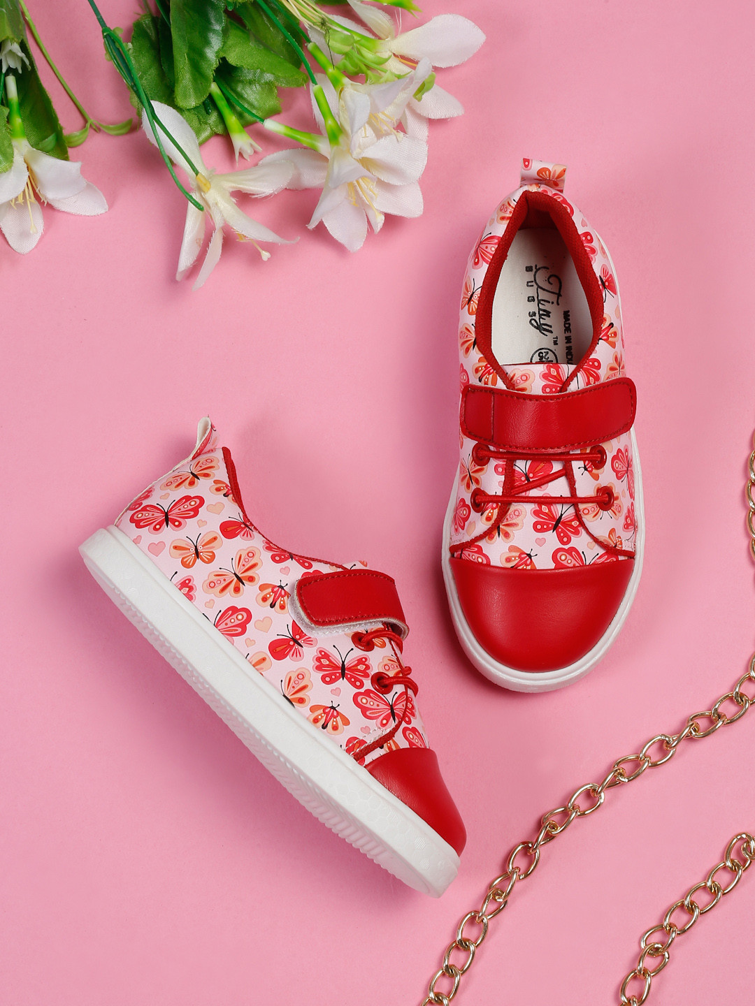 Tiny Bugs Girls Printed Contrast Sole Lightweight Sneakers